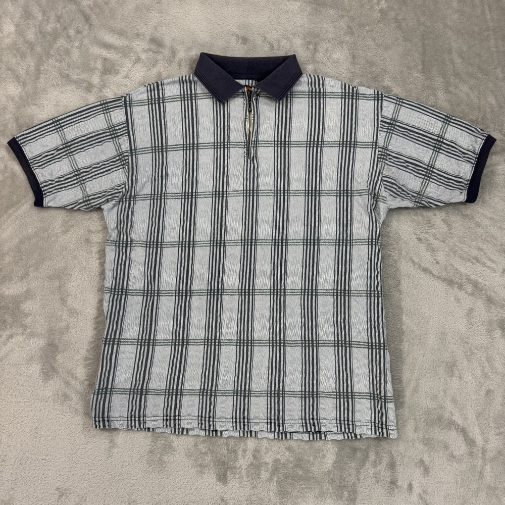 Vintage Faded Glory Shirt‎ Mens Large 1/4 Zip Polo Blue 90s Y2K Golf Windowpane